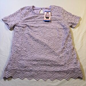 TEDDI ROSE Womens Lavender Lace Short Sleeve Keyhole Top Size L
